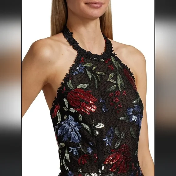 Marchesa Notte Sleeveless Halter Embroidered & Sequin Gown Size 8 Prom - Picture 3 of 15